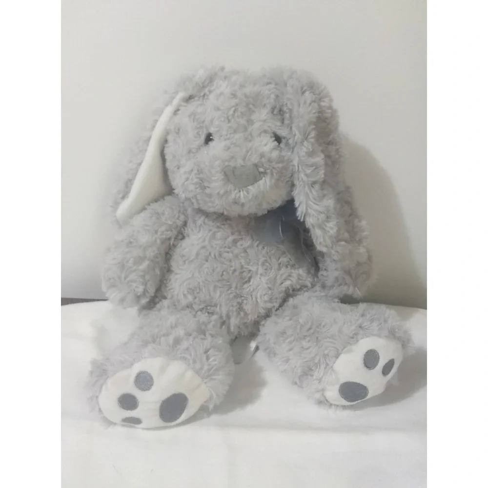 Swirley Gray Bunny Rabbit Hug Fun Silver Bow Baby Gift Easter‎